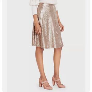 Ann Taylor 4 Sequined A line Flowy Metallic Skirt with Back Zip